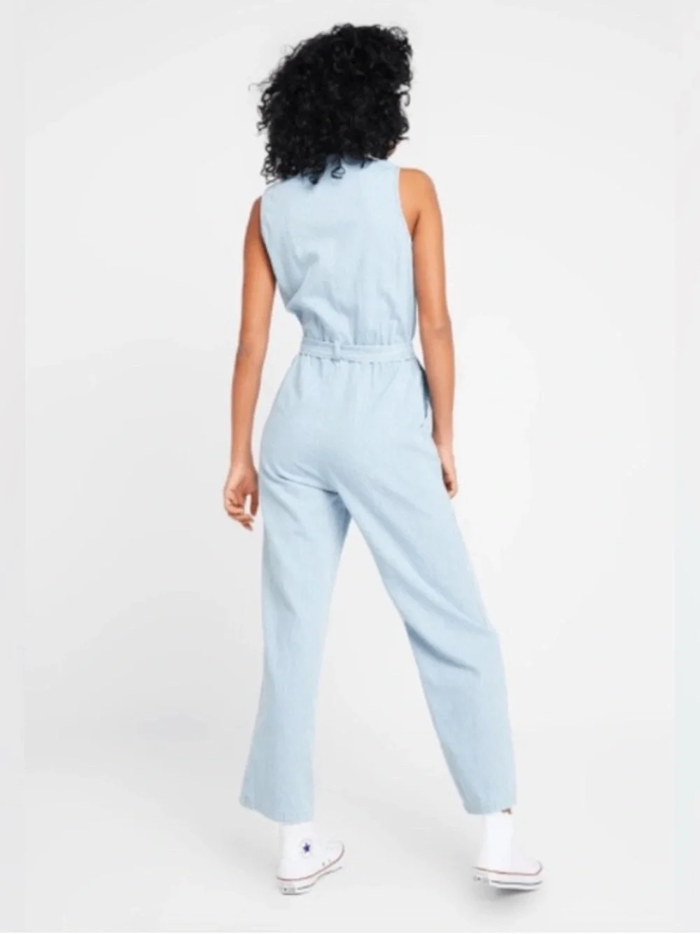 Obey Ombre Light Blue Pinstripe Sleeveless Belted Jumpsuit, size medium - Picture 3 of 9